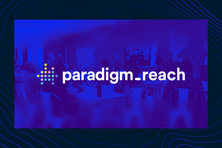 paradigm reach learning platform logo with blue background