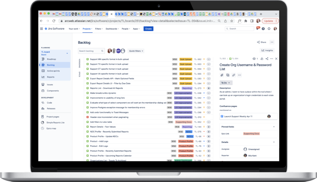 Jira Board with project tickets